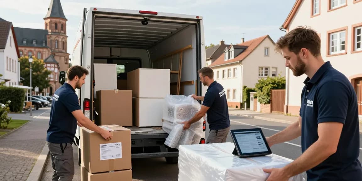 Umzugsunternehmen Speyer: Professionelles Umzugsteam packt Möbel sorgfältig.