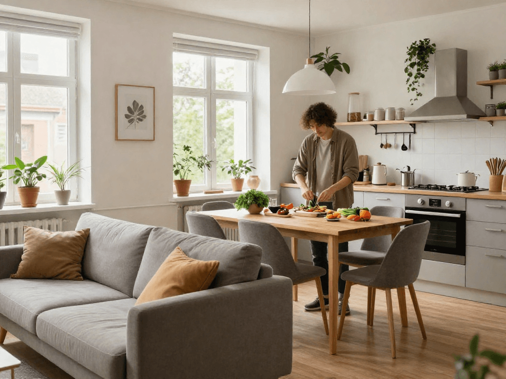 Eingerichtete Monteurzimmer Hannover mit moderner Einrichtung und gemütlichem Wohnbereich