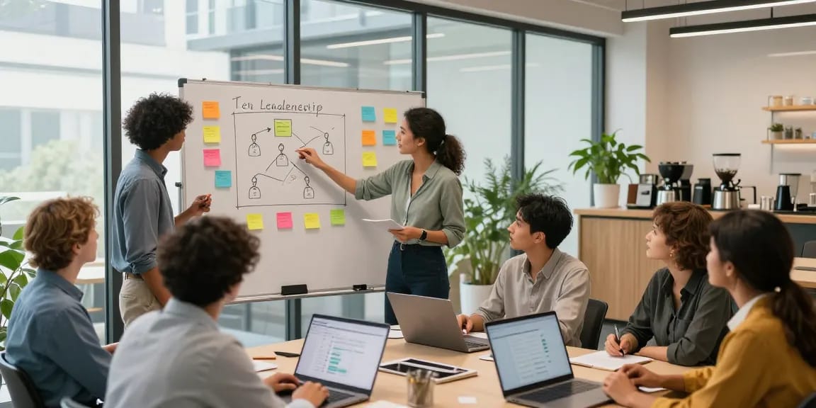Teamarbeit zur Bekämpfung dysfunktionaler Teamführung in modernem Büro.