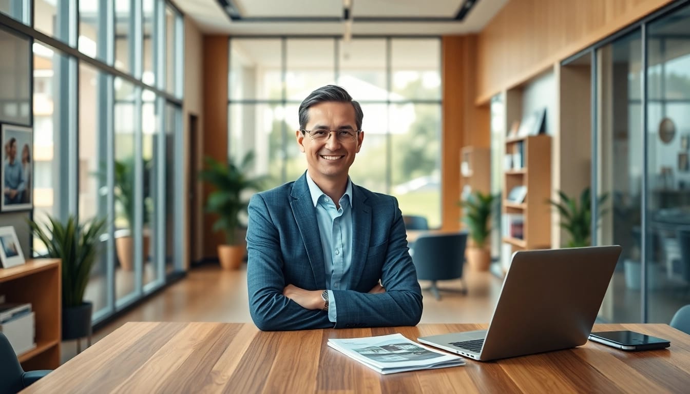 Immobilienmakler Frankfurt Ginnheim zeigt professionell Immobilien im modernen Büro.