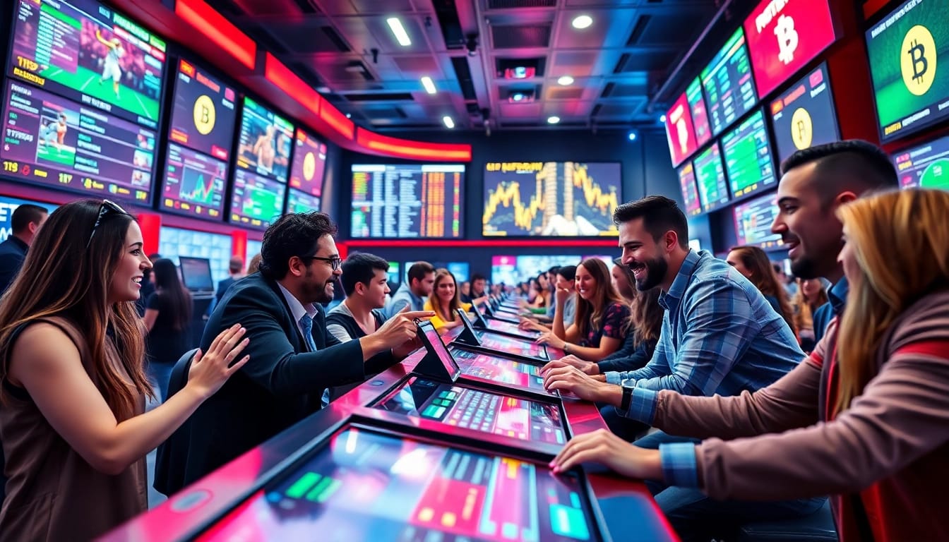 Experience the excitement of sports betting with crypto, featuring dynamic interactions in a modern sportsbook.