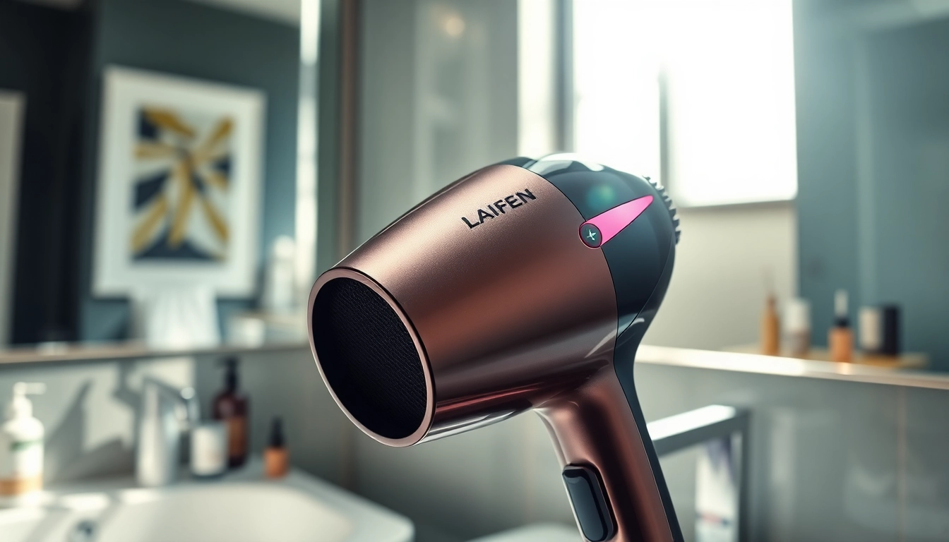 Laifen swift Haartrockner im modernen Badezimmer mit eleganten Details.