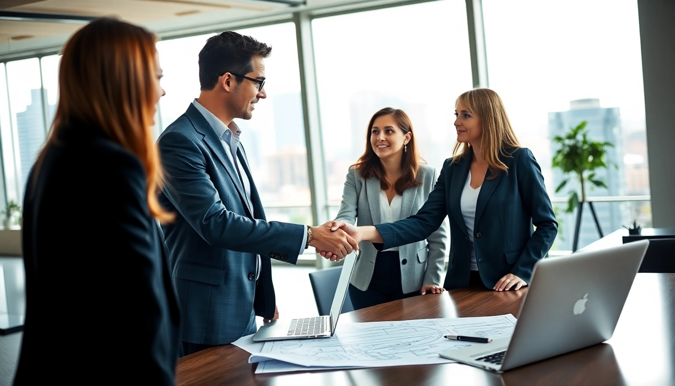 Headhunter Ingenieure im Gespräch mit Ingenieuren in einem modernen Büro.