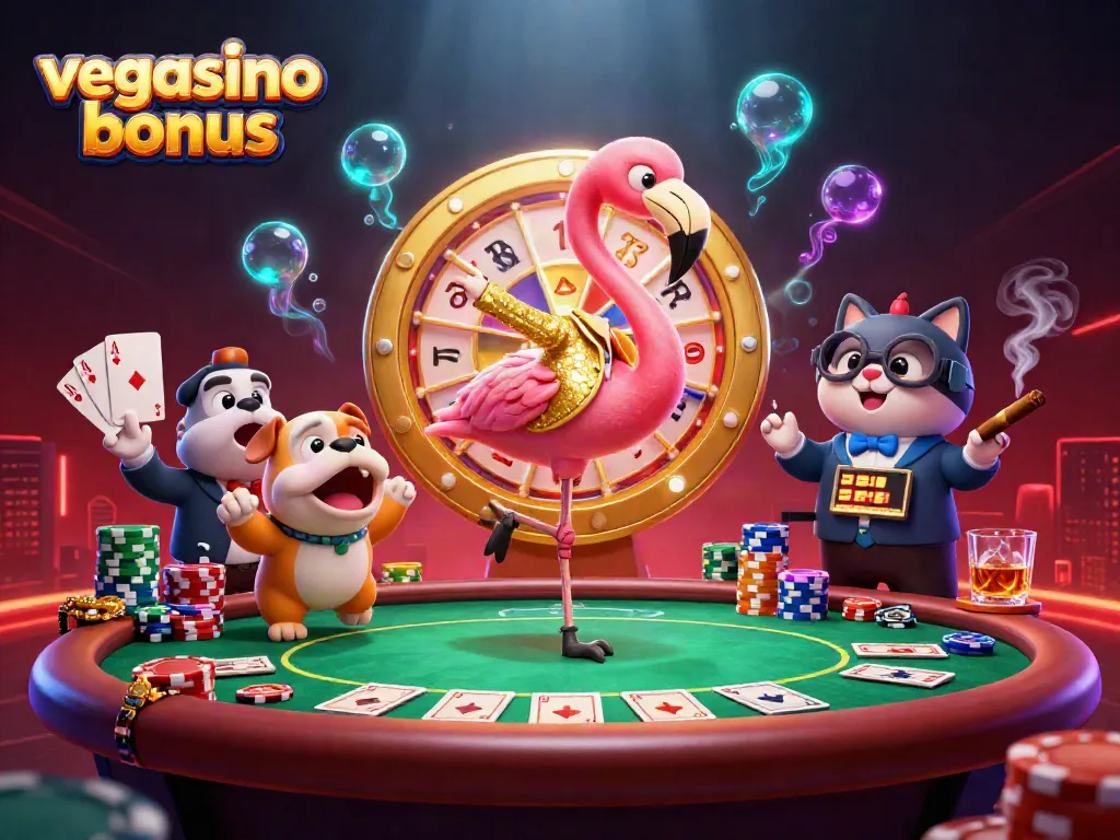Spin to win the vegasino bonus with vibrant casino characters and exciting visuals.
