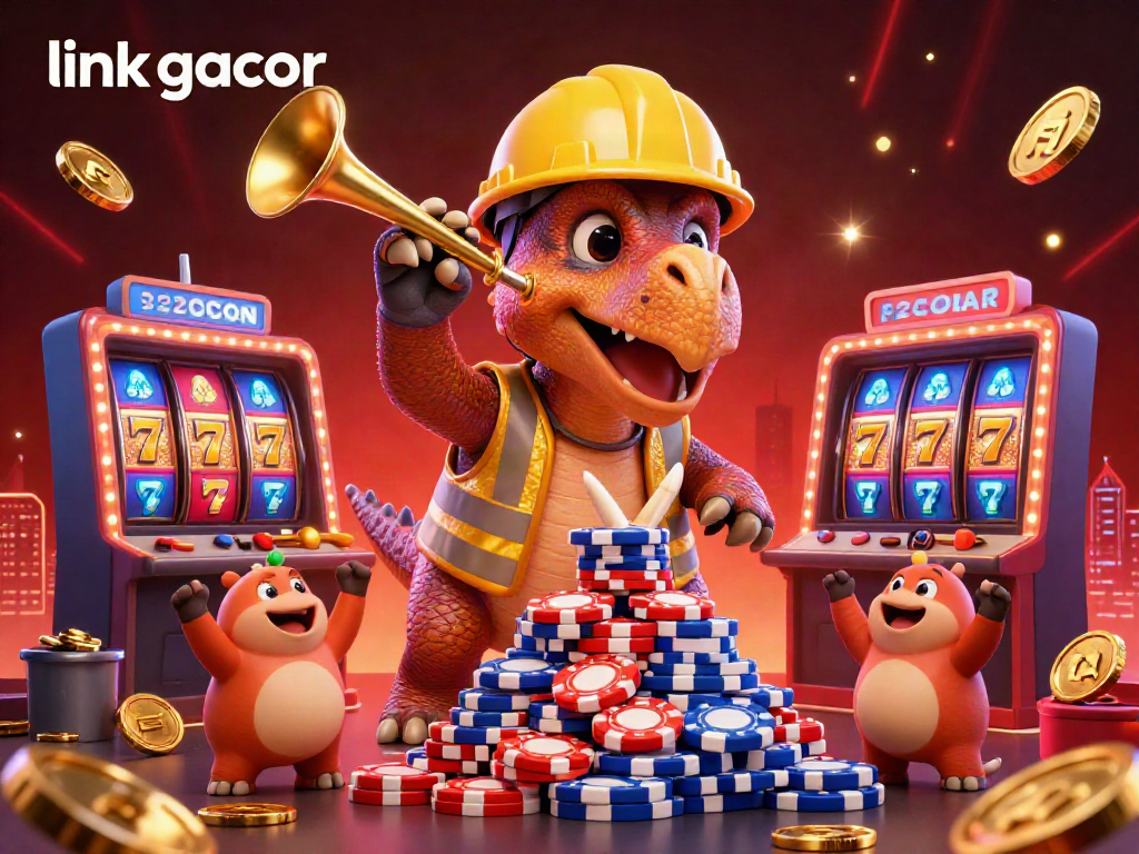 Engage in thrilling slot adventures with link gacor as joyful characters celebrate wins amidst vibrant casino elements.
