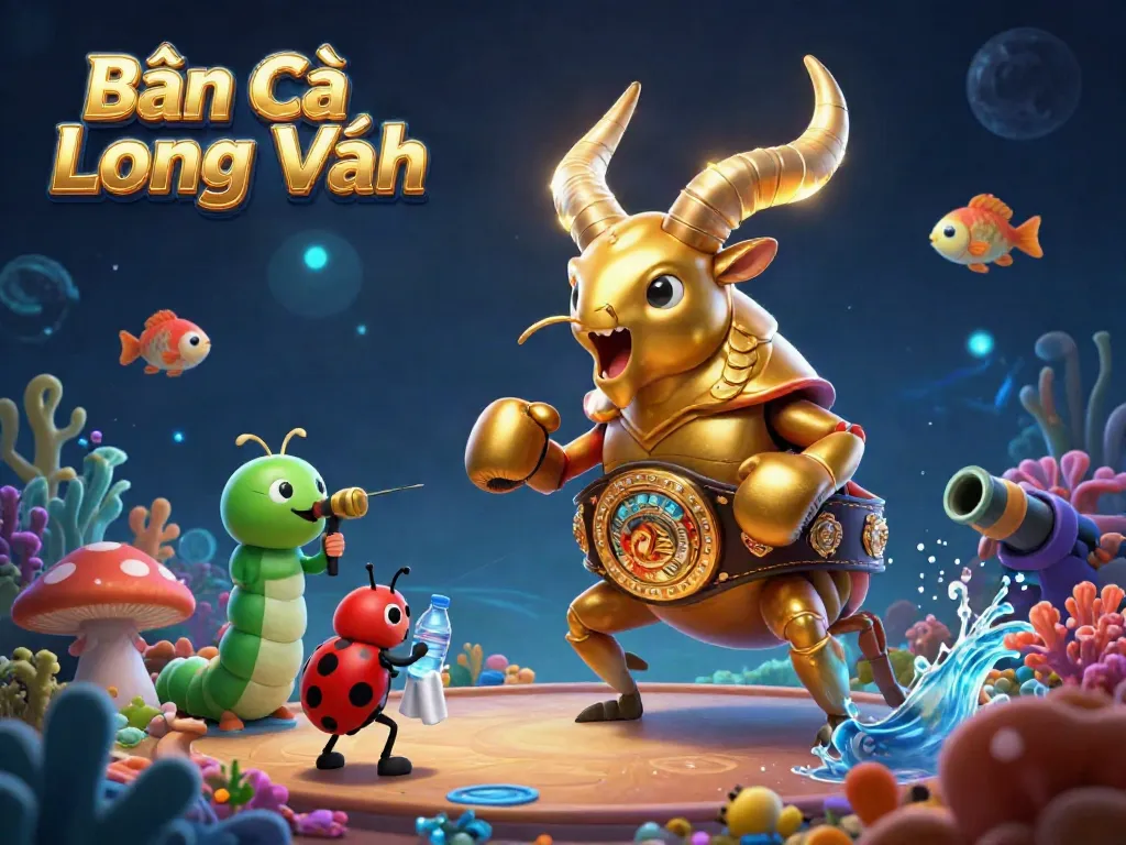 Bắn cá Long Vương creates excitement with vivid underwater action featuring a golden stag beetle as champion.