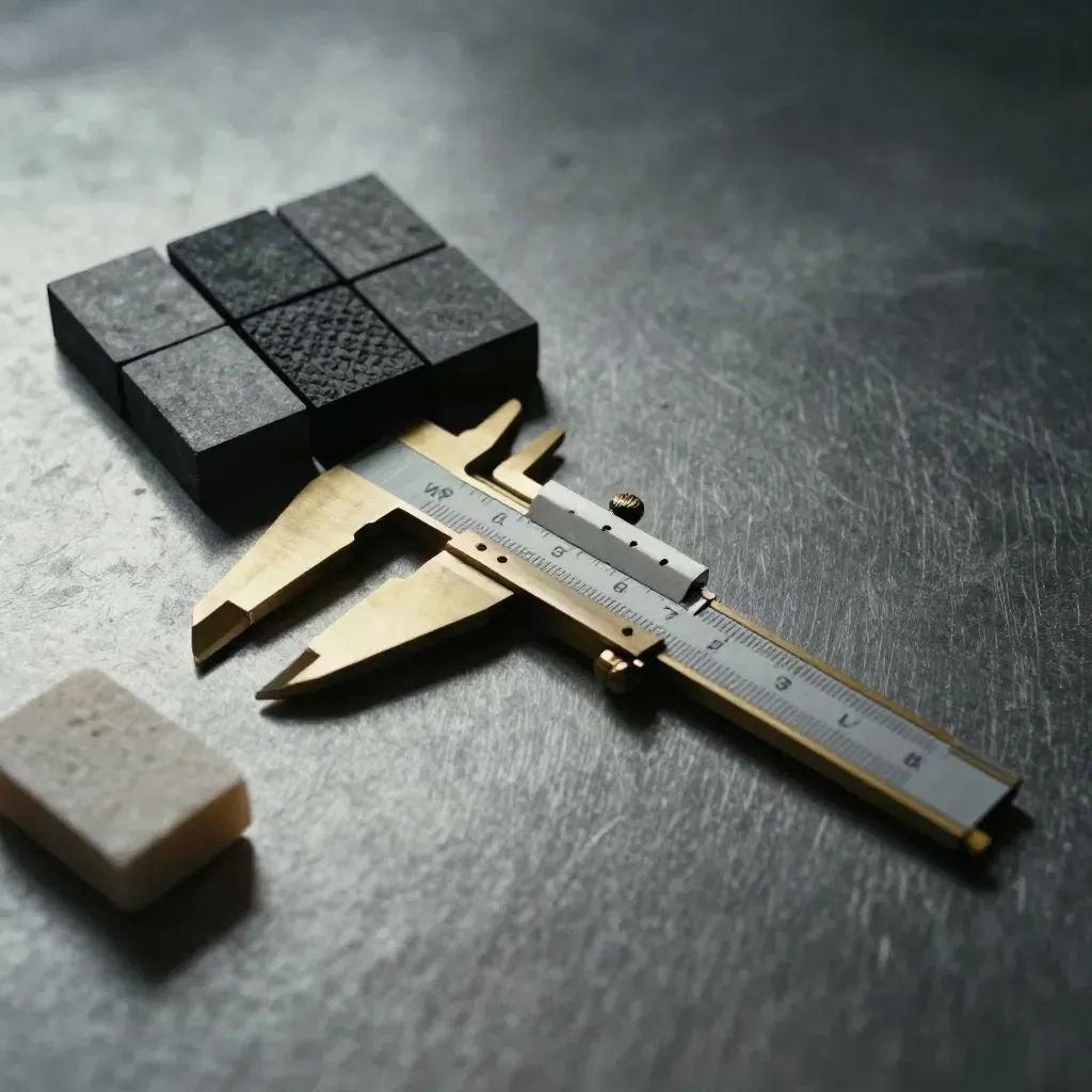 Brasskompass, Stahlzirkel und Gesteinsproben auf gebürstetem Metall im Architekturstil.