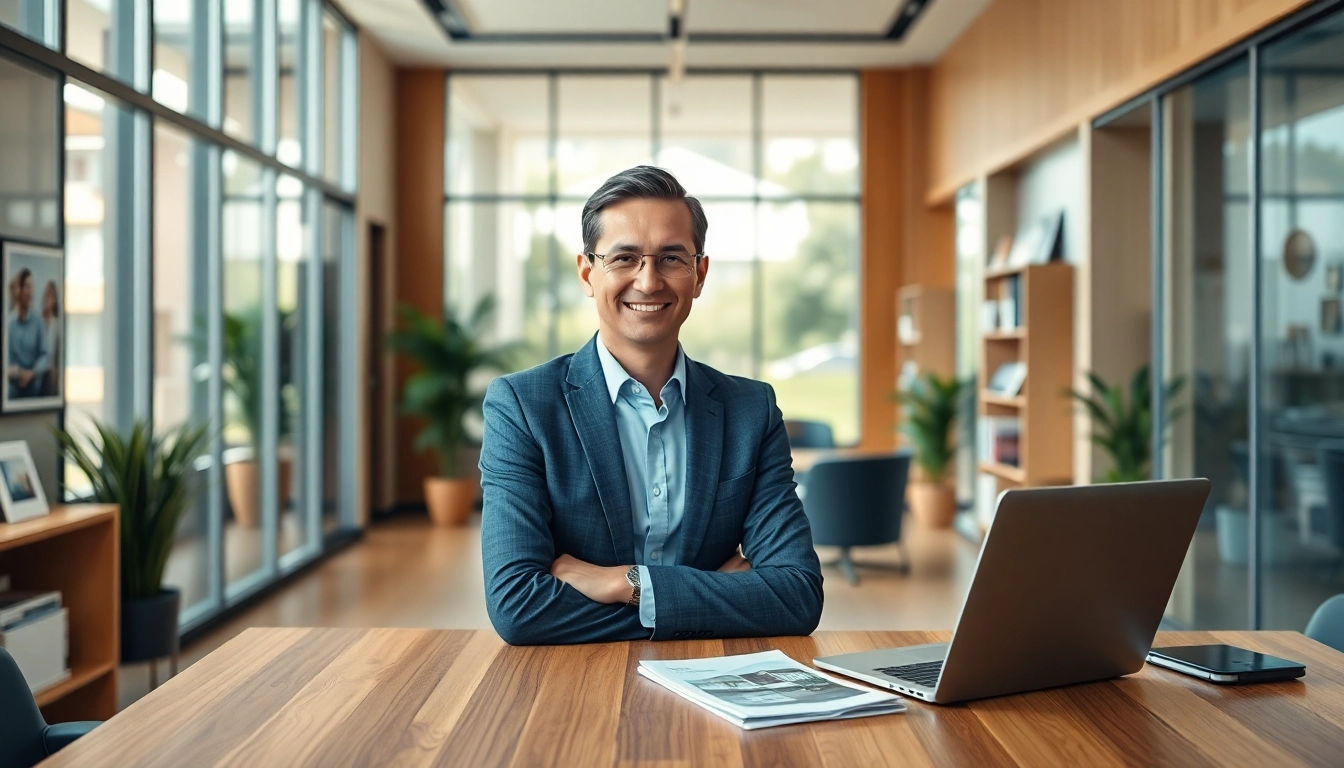 Immobilienmakler Frankfurt Ginnheim zeigt professionell Immobilien im modernen Büro.