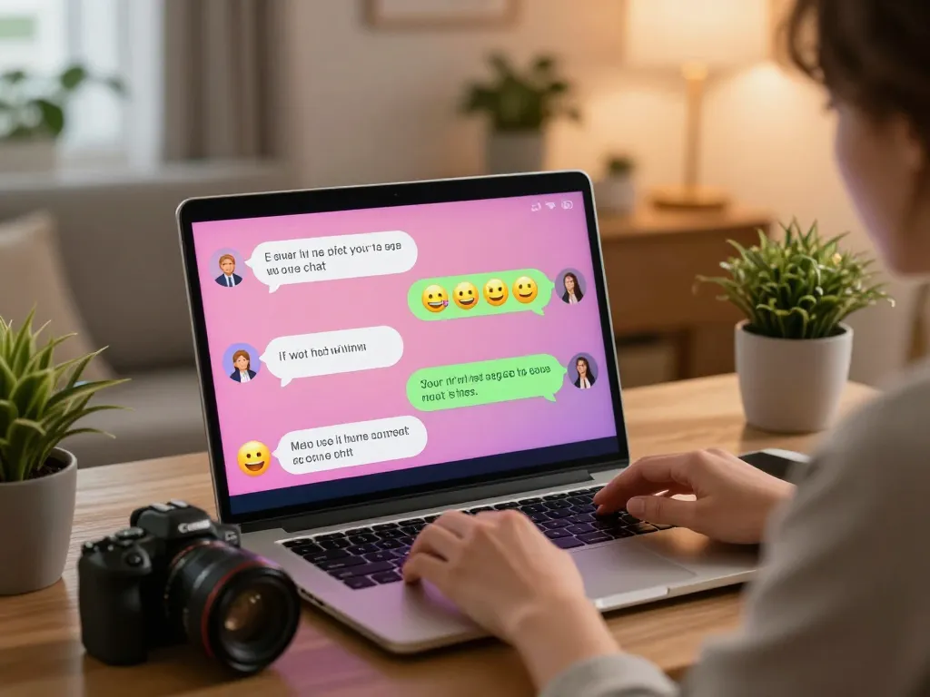 Engaging interface showcasing a friendly AI chatbot for sex ai chat in a cozy home office