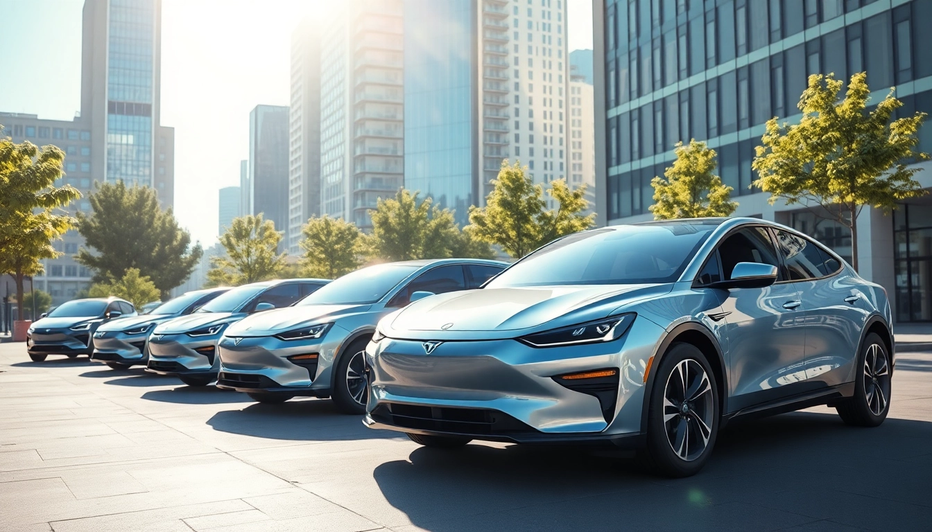 Elektroautos in einer modernen Stadt, die nachhaltige Mobilität dargestellen.