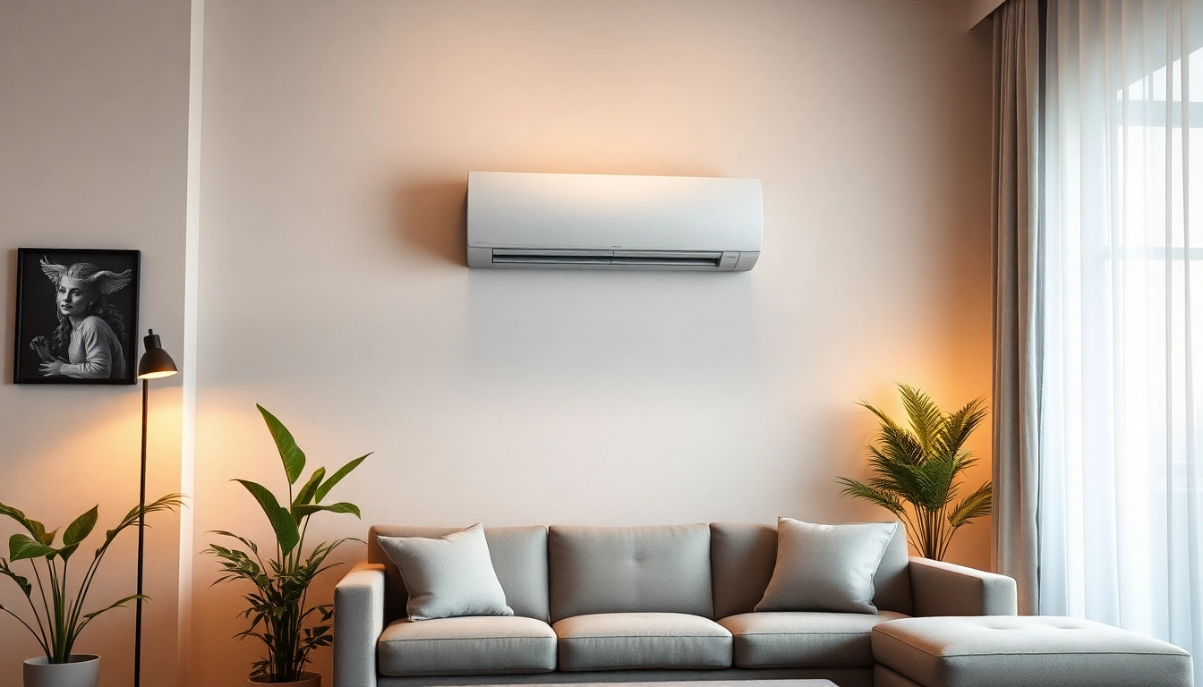 Klimaanlage kosten: Showcase of a contemporary wall-mounted air conditioning unit in a stylish living room.
