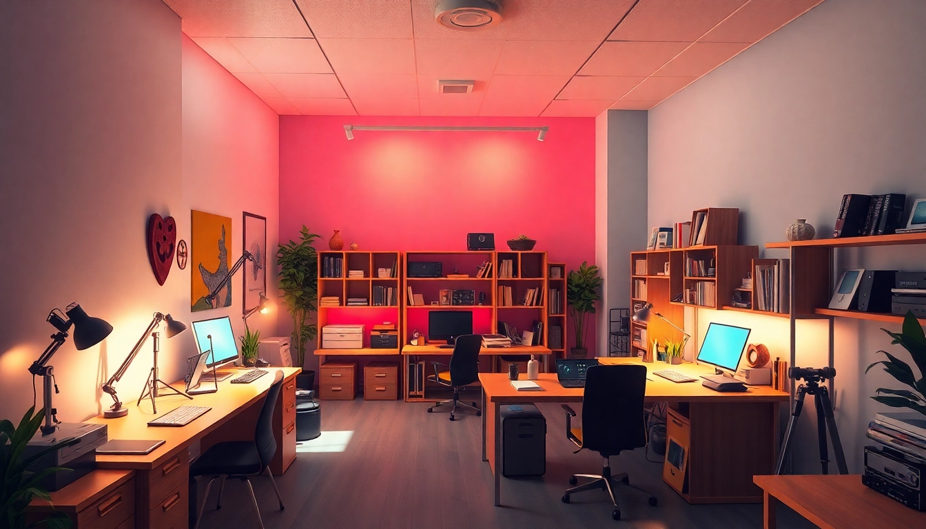 Animation Studio Berlin mit kreativen Arbeitsbereichen und modernen Techniken, die ein inspirierendes Umfeld schaffen.