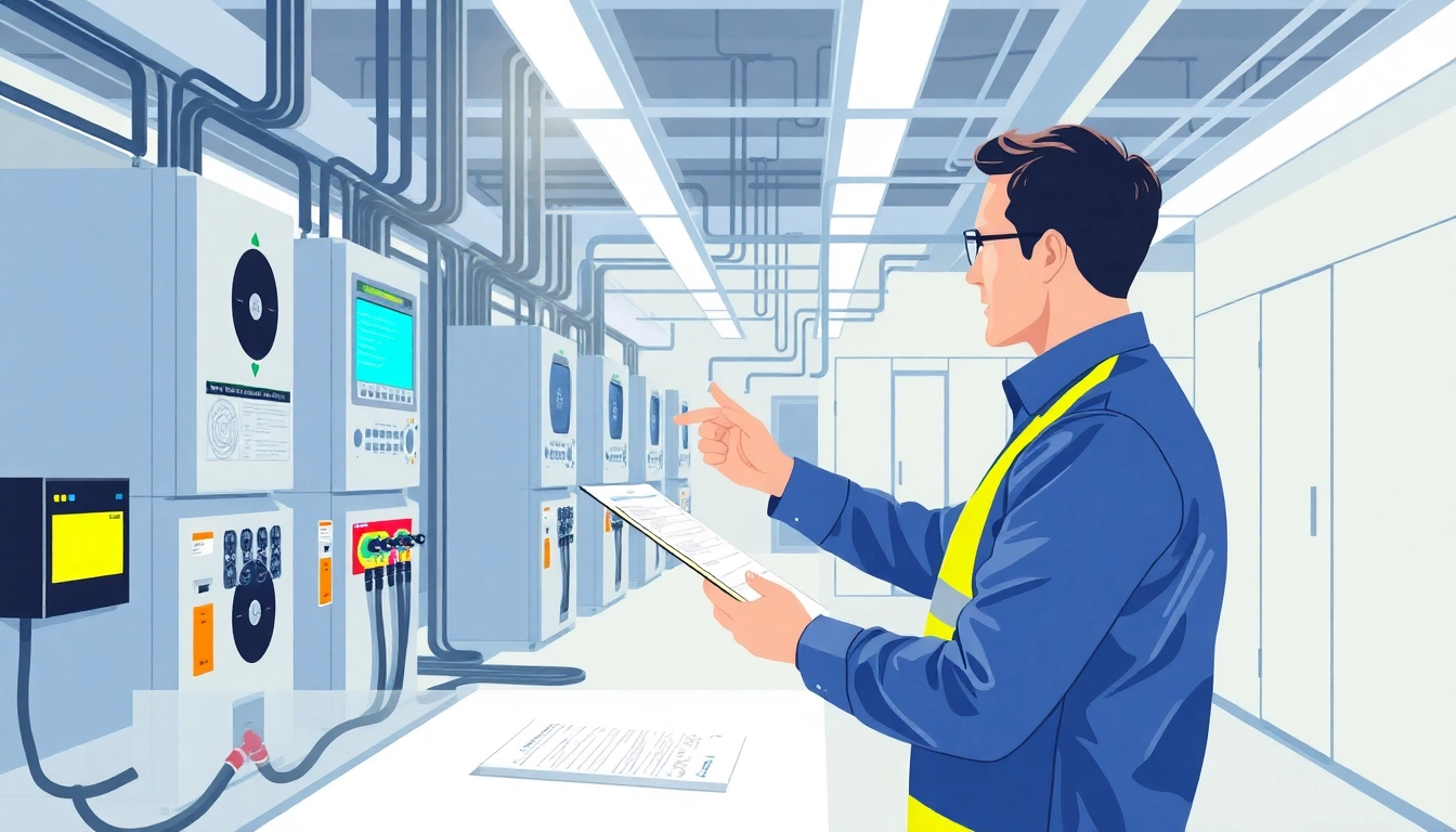 Professional conducting a DGUV V3 Prüfung on electrical devices, ensuring workplace safety and compliance.