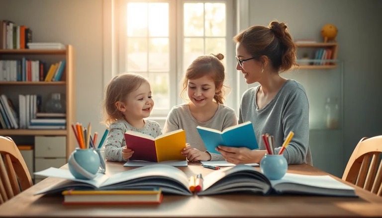 Präsentieren Sie eine harmonische Szene des Heimunterrichts, in der ein Kind und seine Mutter am Tisch mit Lernmaterialien arbeiten und eine positive Lernumgebung schaffen.