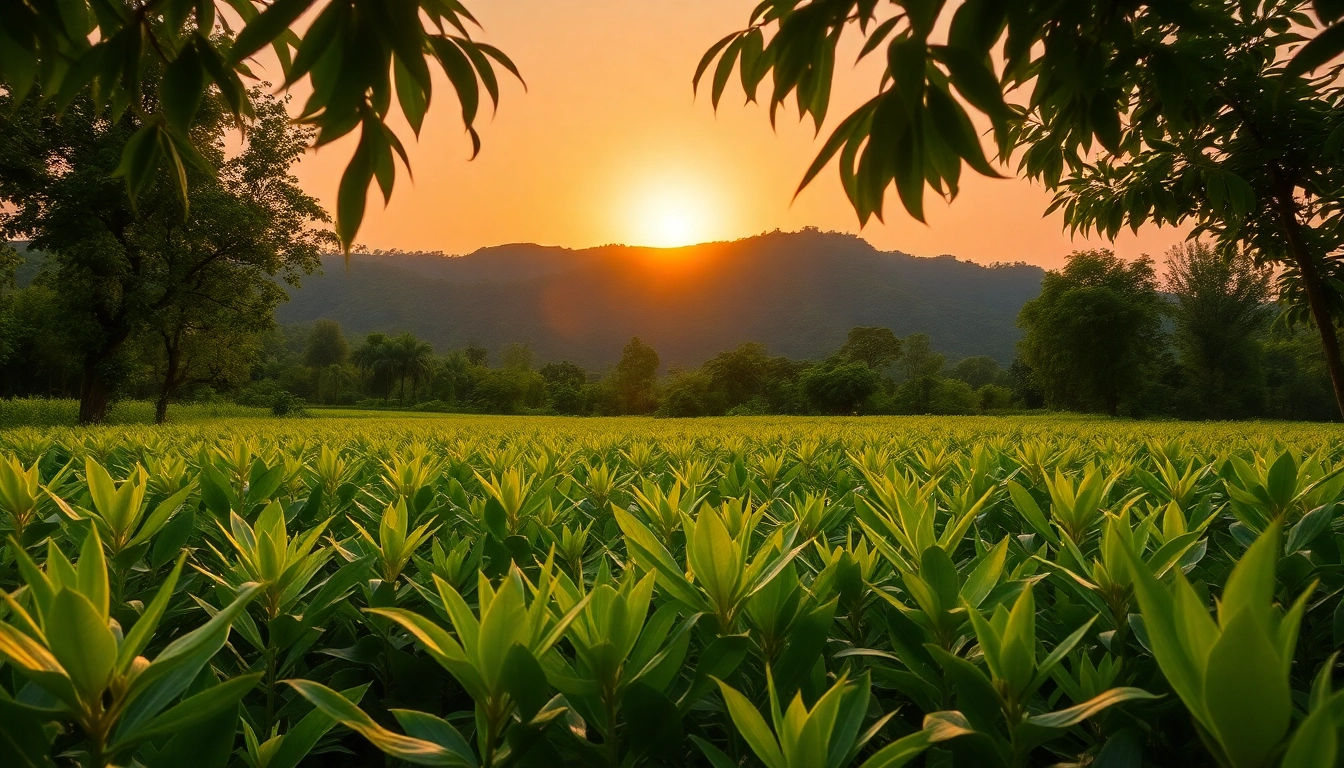 Erleben Sie die Ruhe eines thailändischen Kratomfeldes in der Dämmerung. Entdecken Sie Qualität unter https://www.kratombird.de.