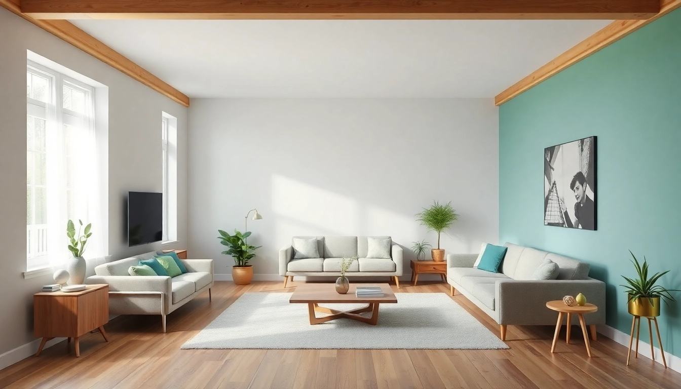 Raumgestaltung zeigt einen harmonisch gestalteten Raum mit inspirierenden Farben und Möbeln.