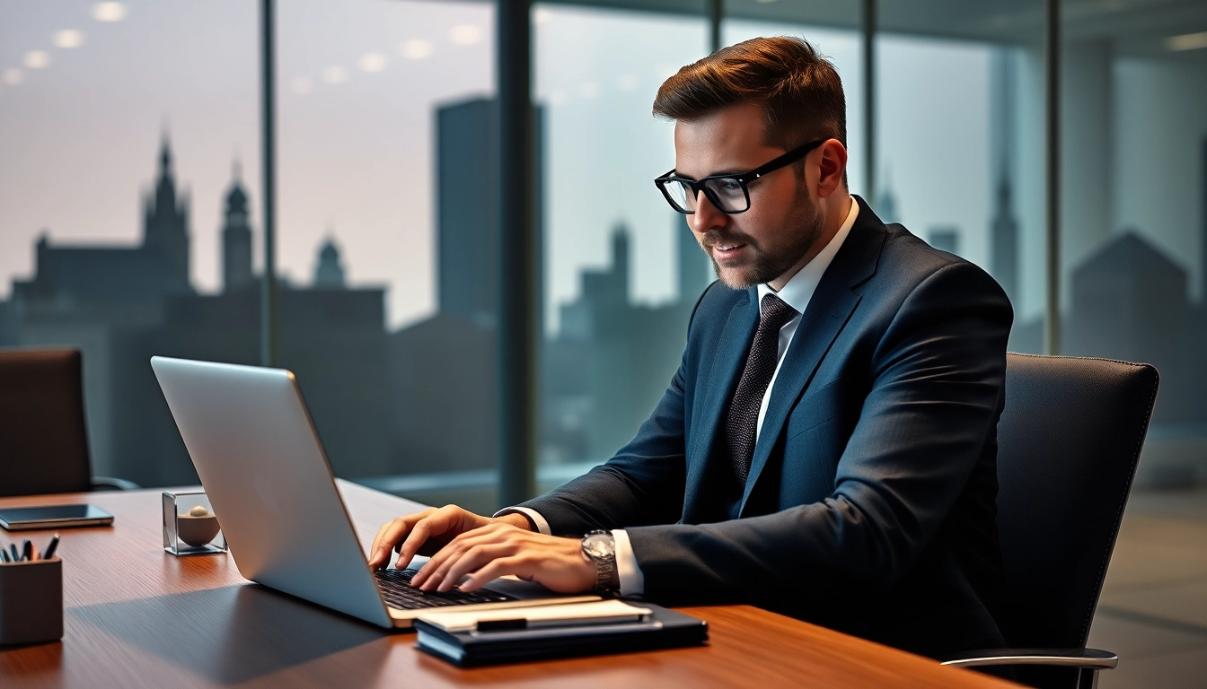 Headhunter Rostock bei der Arbeit im modernen Büro mit Laptop.