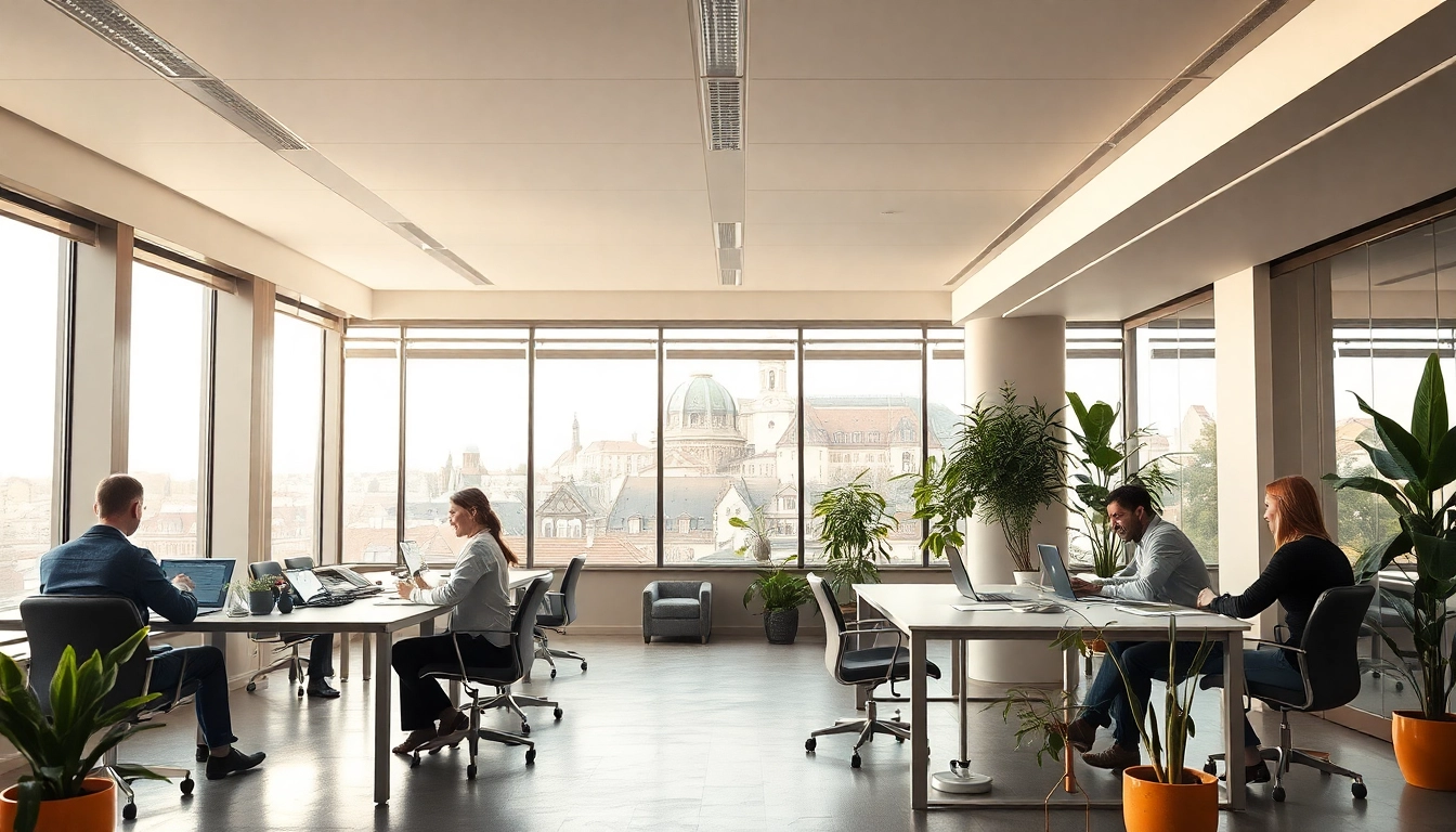 Headhunter Heidelberg in einem modernen Büro – Mitarbeiter arbeiten zusammen und interagieren in einer professionellen Umgebung.