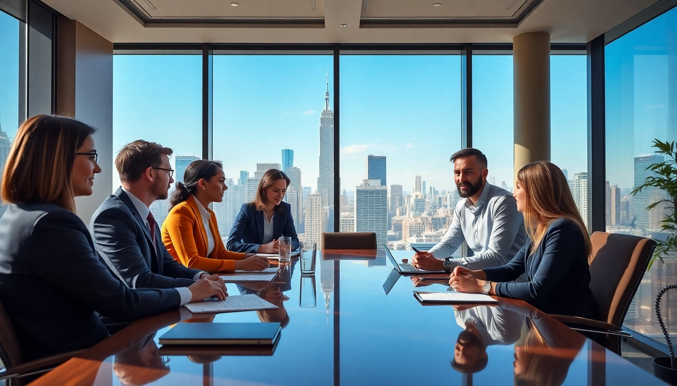 Illustration of a business meeting emphasizing Headhunter Sales with diverse professionals discussing strategies.