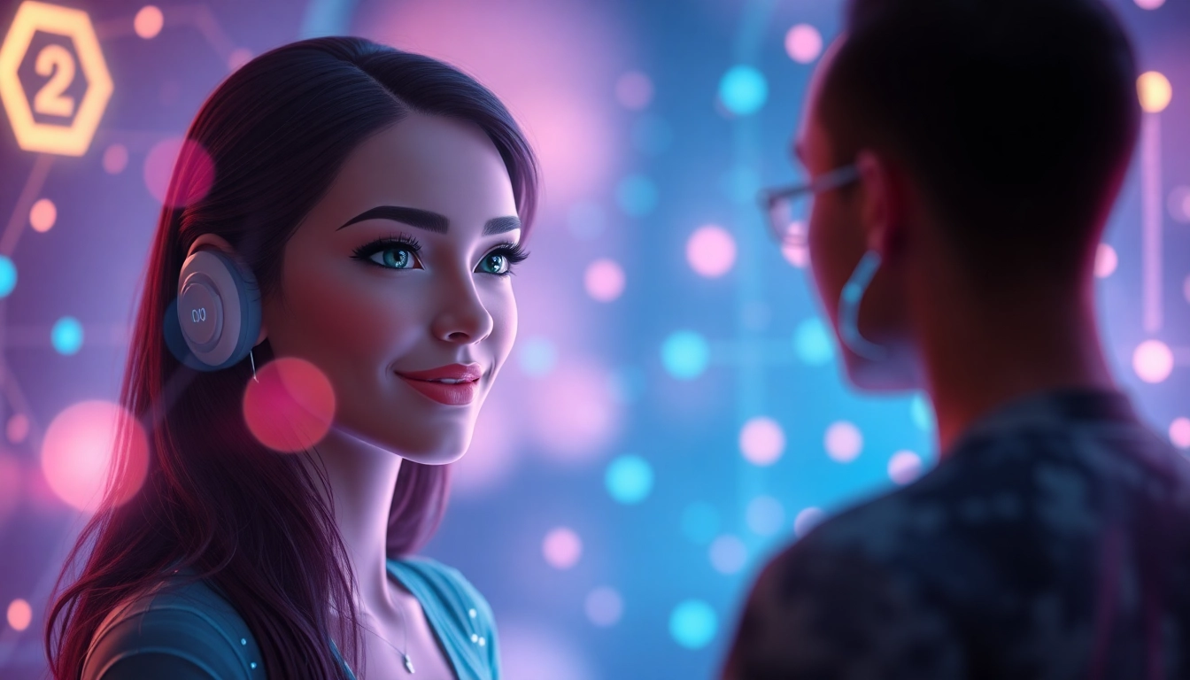 AI chat porn avatar engaging in intimate conversation in a futuristic setting