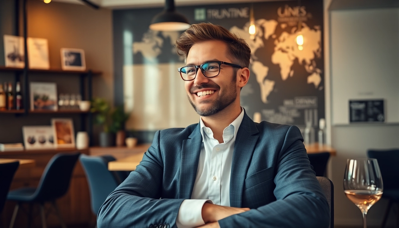 Headhunter Gastronomie berät in modernem Büro, umgeben von gastronomischen Elementen.
