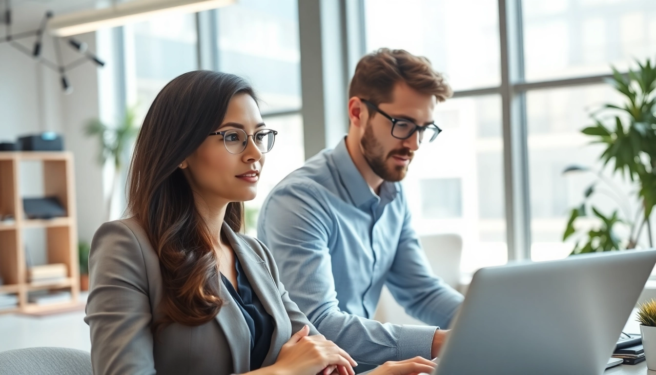 Headhunter IT in a modern office discussing recruitment strategies with a client.