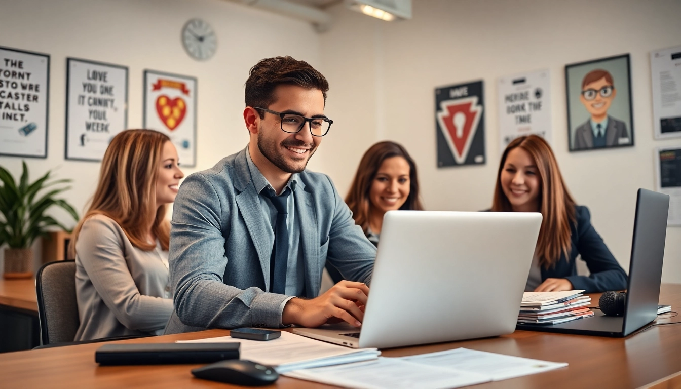 Headhunter IT interactions with potential candidates in a vibrant office environment.