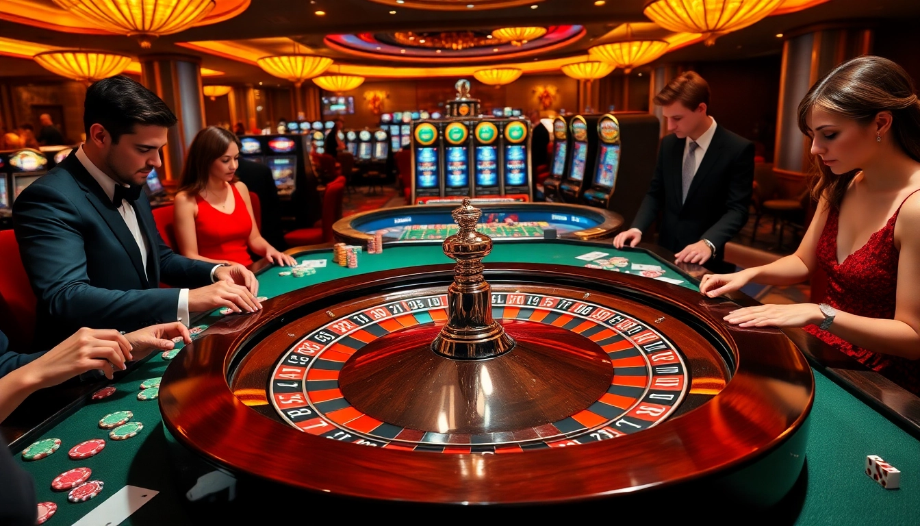 Engaged players at a vibrant casino, showcasing action and excitement for https://x88ni.com/.