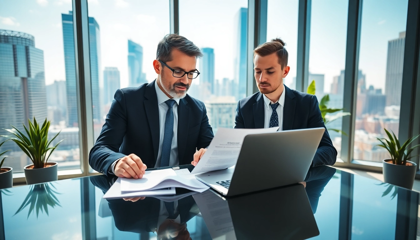 Headhunter Schweiz in modern office environment discussing candidate's profile.