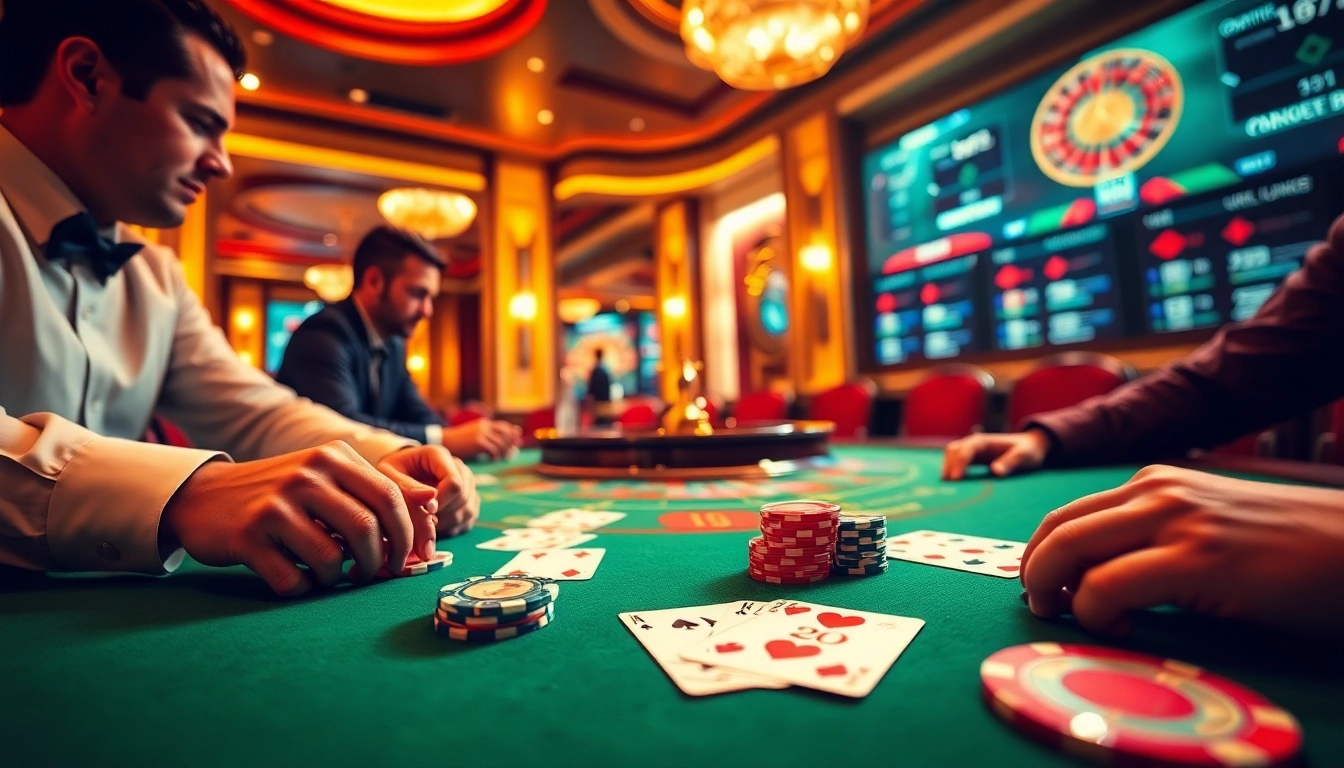 Exciting poker game scene at a luxury casino highlighting https://tg88.sale/ with vibrant chips and cards.