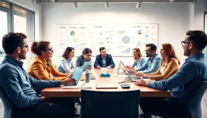 IT Consulting session with a diverse team collaborating in a modern office.