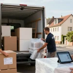Umzugsunternehmen Speyer: Professionelles Umzugsteam packt Möbel sorgfältig.