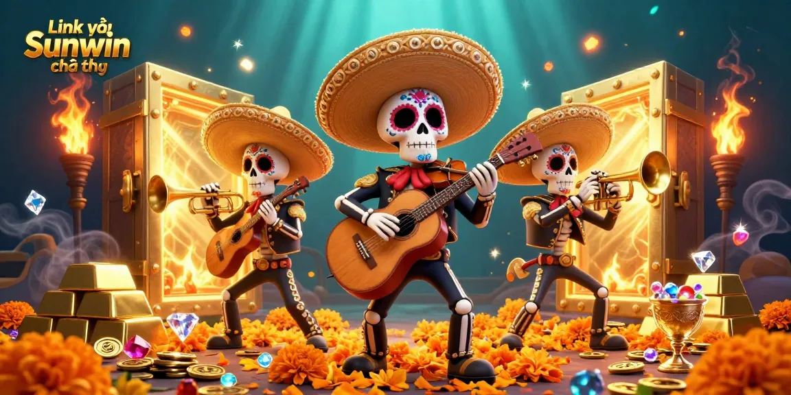 Engage with Link vào Sunwin chính thức today, exploring vibrant 3D scenes of colorful mariachi skeletons and golden treasures.