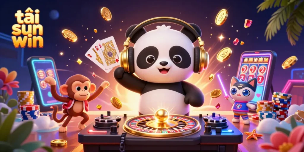 Win big playing at the casino with tải sun win, showcasing a vibrant 3D illustration featuring lucky charms.
